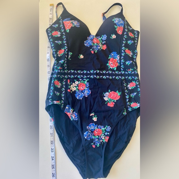 TORY BURCH Tea Rose Heirloom Stripe Floral Print One Piece Swimsuit - Picture 11 of 15